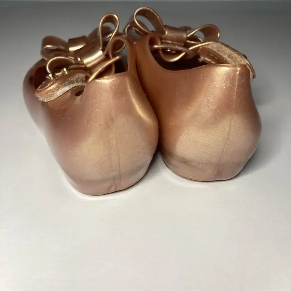 Mini Melissa Ultragirl Triple Bow Rose Gold Glitter Sparkly Dress Flats Shoes